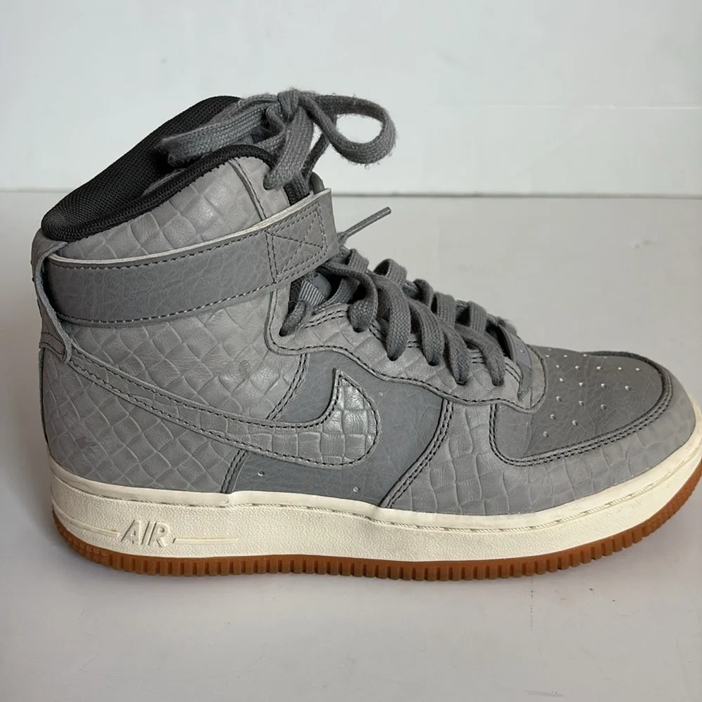 Nike AF1 Hi Premium croc embossed gray high top sneaker lace up velcro ankle